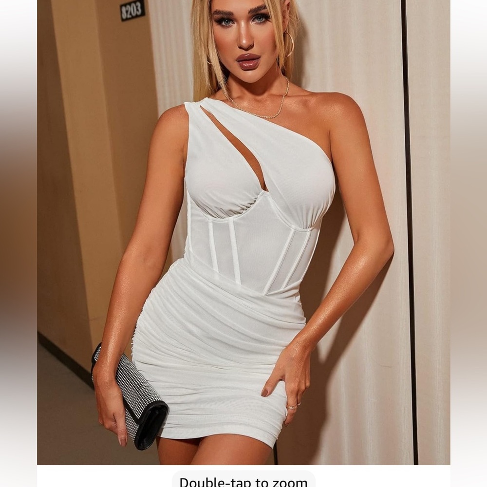 XXL Bodycon One Shoulder Mesh Mini Dress